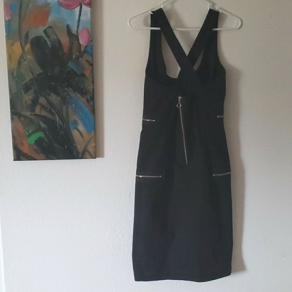 Zara Black Cotton Fitted Criss-Cross Straps Dress W/ Zippers Size Medium - Picture 10 of 11